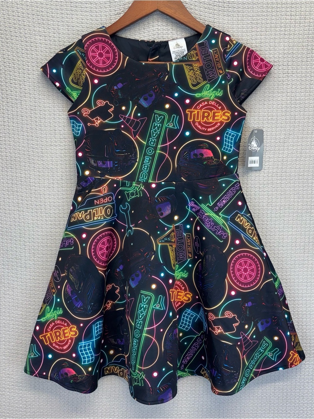 NWT Disney Dress Girls Sz 9/10 Multicolor Cars Radiator Springs Neon Lights